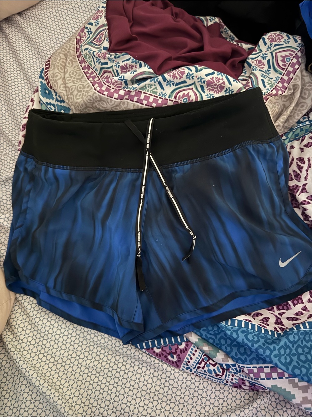 Nike Blue Wave Print Athletic Shorts with Black Waistband